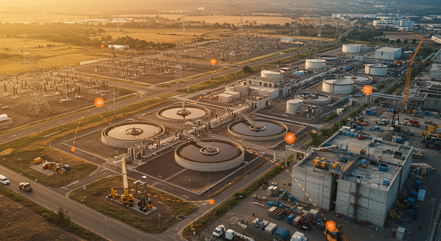 Vista aérea de uma operação industrial